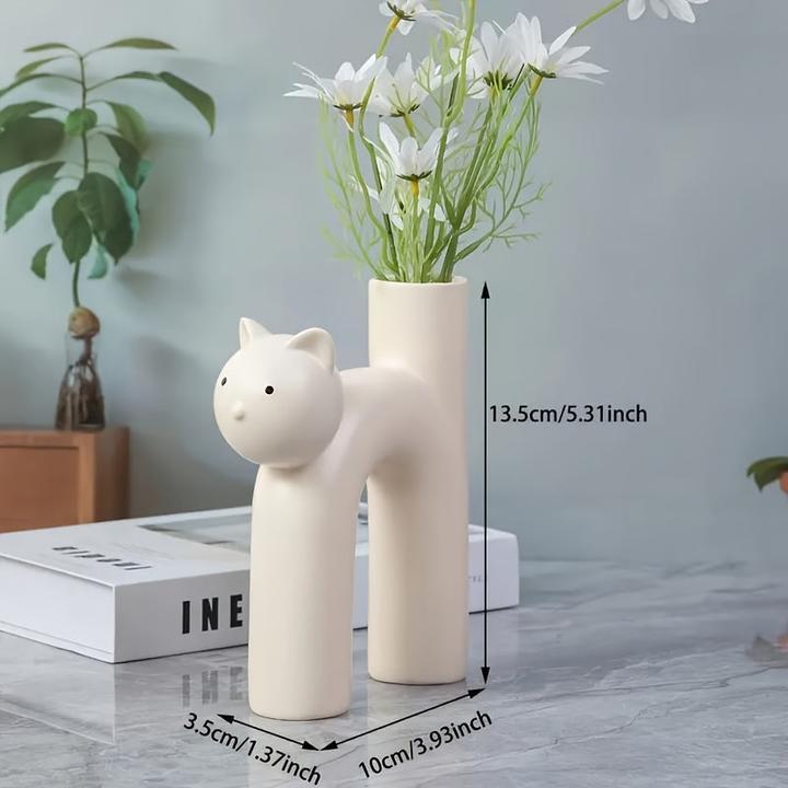 Actual product image Alopini Miniature resin cat vase: 13.5cm/5.31inch high, 3.5cm/1.37inch diameter, decorative art (1 x)