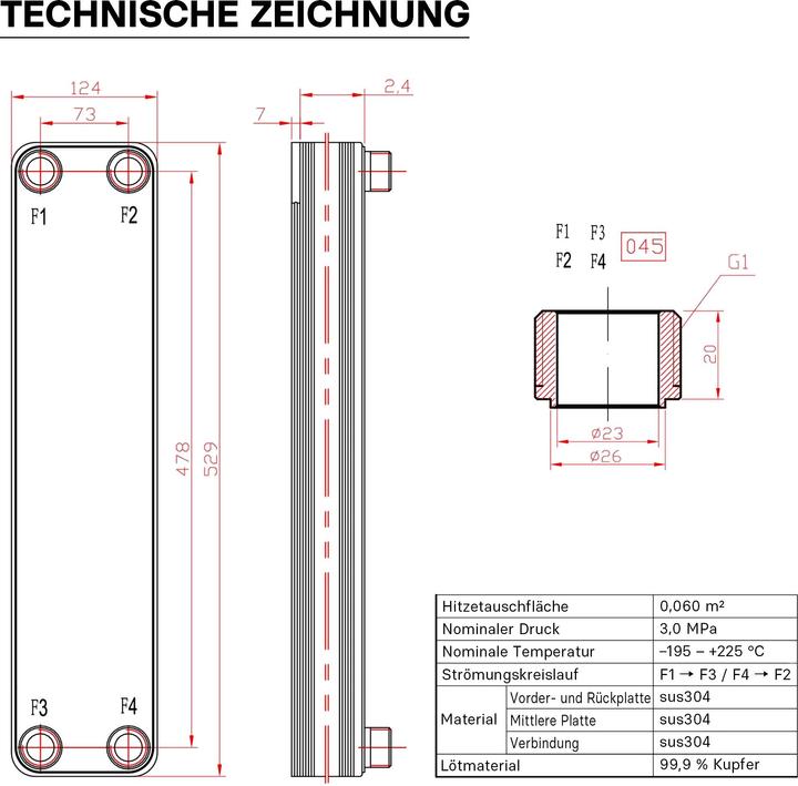 Produktbild Wiltec Edelstahl Wärmetauscher 30 Platten 330 kW Plattenwärmetauscher Wärmeüberträger