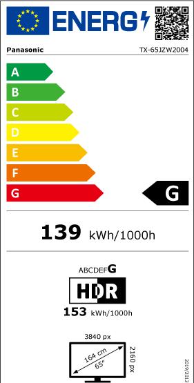 Energie-Label Panasonic TX-65JZW2004 - 164 cm (65") Diagonalklasse JZ2000 Series OLED-TV - Smart TV - 4K (64.57", OLED, 4K)