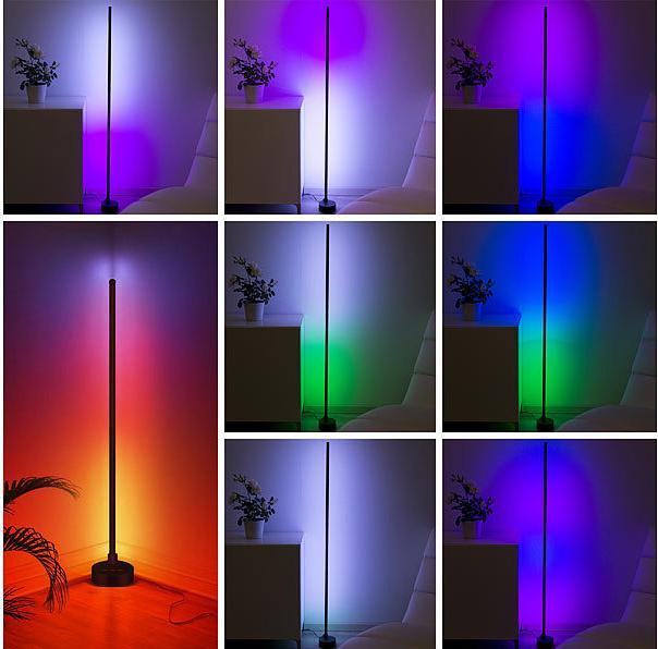 Produktbild Luminea WLAN-LED-Steh-/Eck-Leuchte mit App, 12 Watt, schwarz (750 lm)