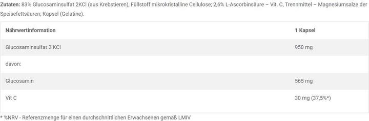 Nährwerte und Zutaten Olimp Sport Nutrition Olimp Glucosamine 1000 (60 Caps) (60 Stück, Kapseln)