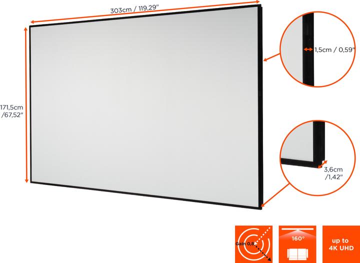 Actual product image Celexon HomeCinema High Contrast Screen Frame 300 x 169 cm, 135" - Dynamic Slate ALR (135", 16:9)