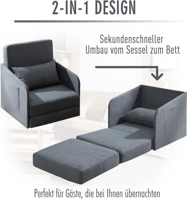 Image du produit Swisshandel24 Canapé-lit Canapé-lit simple Housse lavable 2 poches latérales Coussins Métal Gris 70 x 76 x 77 cm