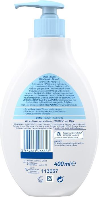 Produktbild Penaten Ultra Sensitiv, empfindliches Waschgel, 400 ml (400 ml, Flüssiges Shampoo)
