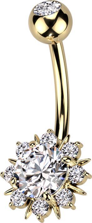 Produktbild Star Piercing Banane vergoldet mit Kugel Kristall silber Sonne mit Kristallen (Chirurgenstahl 316L, Messing)