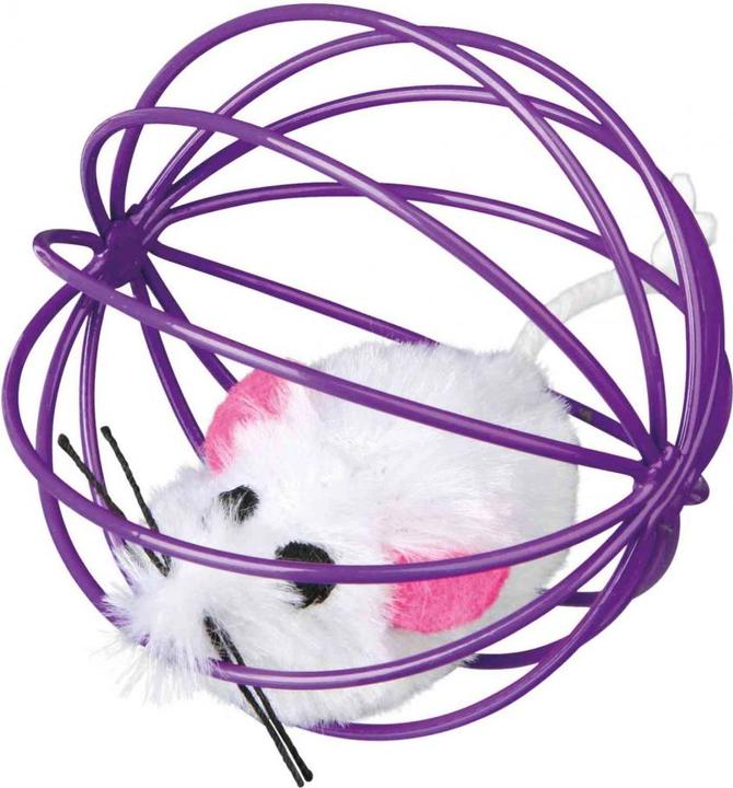 Image du produit Trixie Souris en peluche dans une boule en treillis D=6cm (Jouet en peluche chat)
