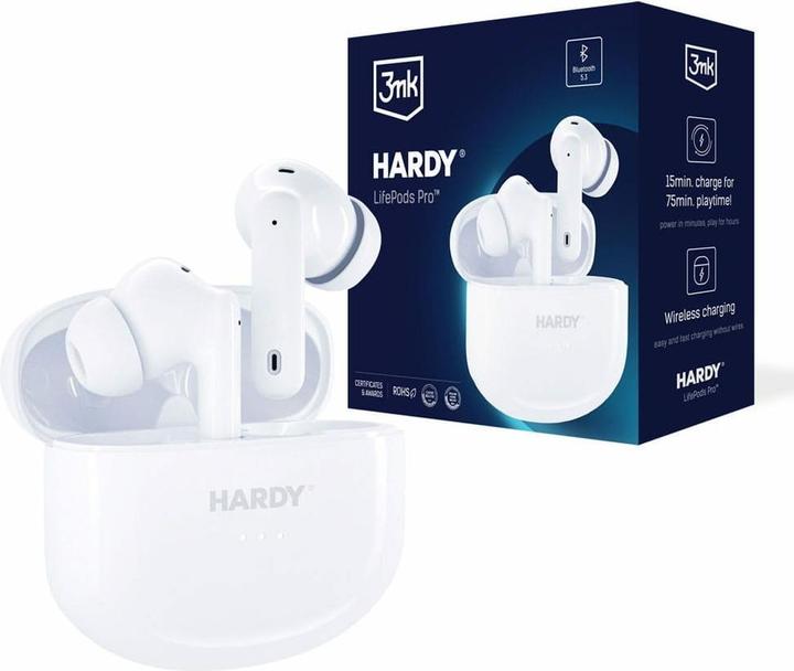 Actual product image 3MK Hardy LifePods Pro słcuhawki bezprzewodowe Bluetooth 5.3 ANC białe/white (ANC, 6.50 h, Wireless)