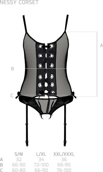Image du produit Passion Corset Nessy avec entrejambe ouverte - Noir (S/M)