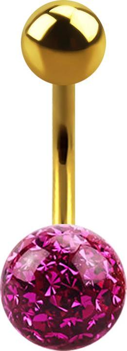 Actual product image Star Piercing Banana gold-plated with ball and crystal ball fuchsia epoxy protective layer (without brass, Titanium G23)