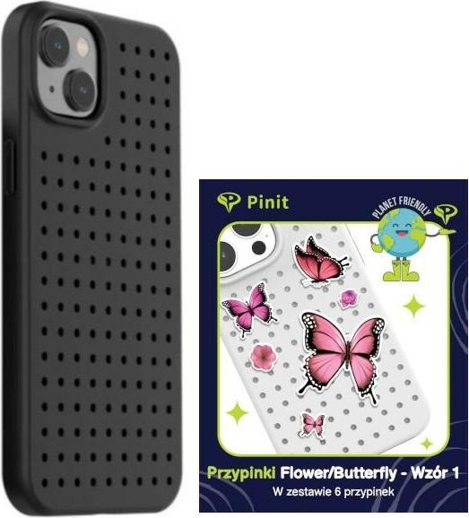 Actual product image Pinifit Zestaw Etui Pinit Dynamic + Flower/ Butterfly Pin iPhone 14 Plus 6.7" czarny/black wzór 1 (Apple iPhone 15 Plus, Apple iPhone 14 Plus)