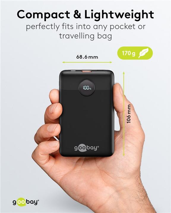 Immagine prodotto Goobay Powerbank compatto da 10.000 mAh (10000 mAh, 22.50 W, 38.50 Wh)