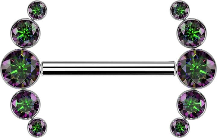 Produktbild Star Piercing Threadless Barbell silber front fünf Kristalle dunkel multicolor (Titan G23, ohne Messing)