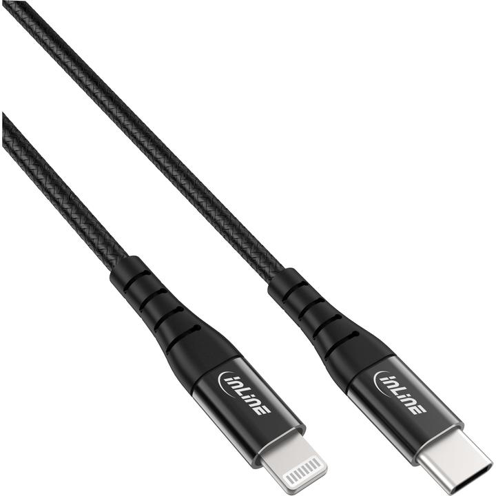 Produktbild InLine USB-C Lightning Kabel, für iPad, iPhone, iPod, schwarz/Alu, 2m MFi-zertifiziert (2 m, USB 2.0)
