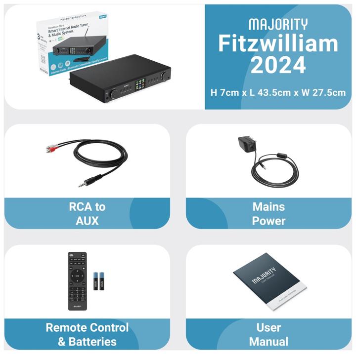 Image du produit Majority Fitzwilliam 2024 Black DAB+ Radio (Webradio, DAB+ DAB, FM, VHF, Bluetooth, WiFi)