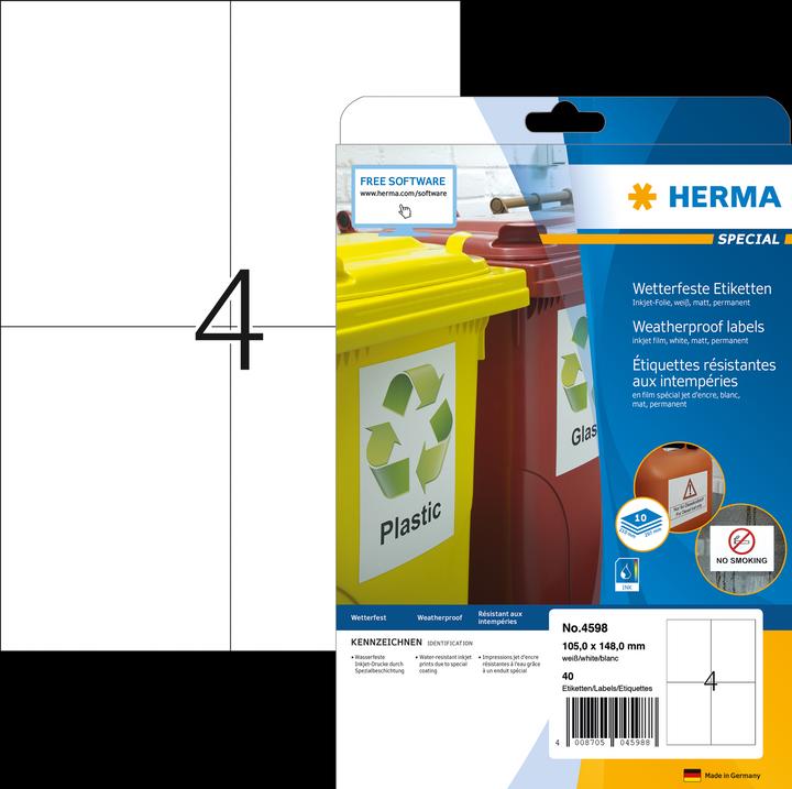 Produktbild HERMA Wetterfeste Inkjet Versandetiketten A4