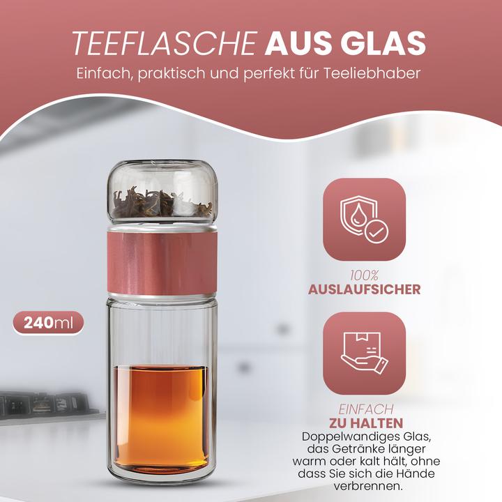 Produktbild Gewürzladen Näfels Drehbare Teeflasche aus hitzebeständigem Glas mit Teefilter - to go (0.24 l)
