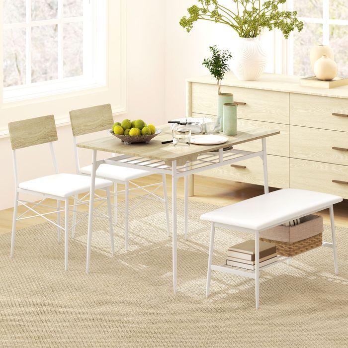 Produktbild Swisshandel24 Essgruppe 4er-Set, Esstisch mit Bank und 2 Stühlen, Küchentisch-Set mit Ablage (110 x 70 x 75 cm)