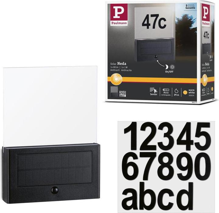 Produktbild Paulmann Solar Hausnummernleuchte (27 lm, IP44)