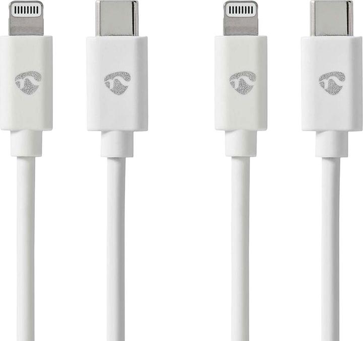 Image du produit Nedis Lot de 2 câbles de charge pour iPhone, Lightning, câble, USB-C, MFi Certified, 2 m, blanc (2 m, USB 2.0)