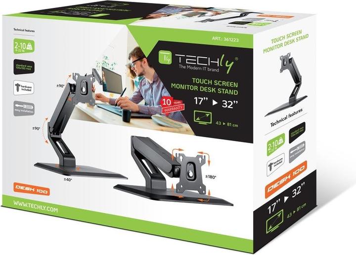 Immagine prodotto Techly Supporto da scrivania per 1 touchscreen da 17-32 pollici 43-81 cm nero (Tavolo, 32")