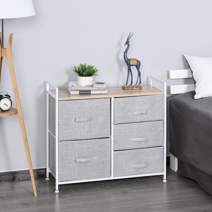 Immagine prodotto Homcom Cassettone in tessuto con 5 cassetti in tessuto (83 x 29 x 77 cm)