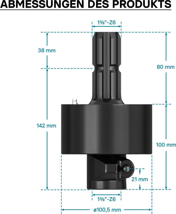 Immagine prodotto Wiltec Frizione a ruota libera PTO 220 mm, filettatura maschio/femmina 1 3/8" Albero PTO 6 Multi Spline (Accessori per trattori)