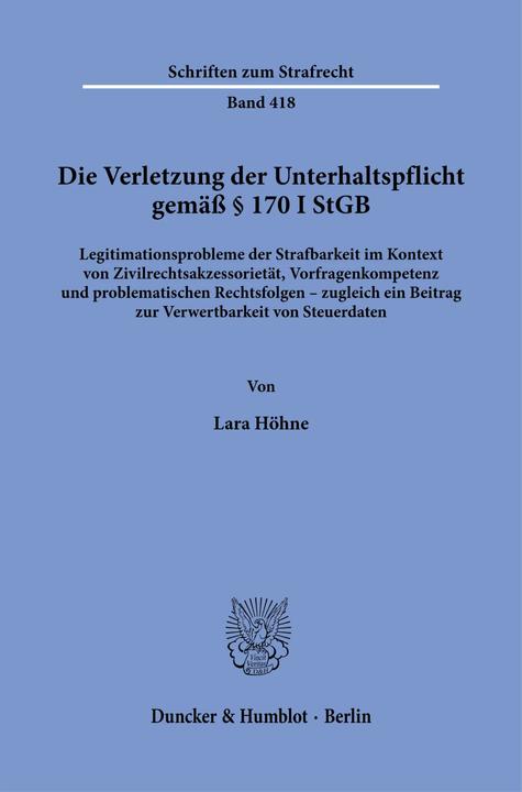 Actual product image Die Verletzung der Unterhaltspflicht gemäss § 170 I StGB (German, Lara Höhne, 2024)