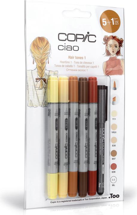 Immagine prodotto Copic Pennarello ciao, 5+1 Set "Toni capelli 1 (Giallo, Marrone, Camoscio, 0.30 mm, 6 x)