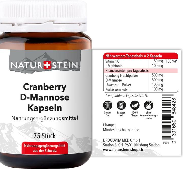 Image du produit Naturstein Cranberry D-Mannose Capsules 75 pcs (75 pièce(s), Capsules, 165 g)