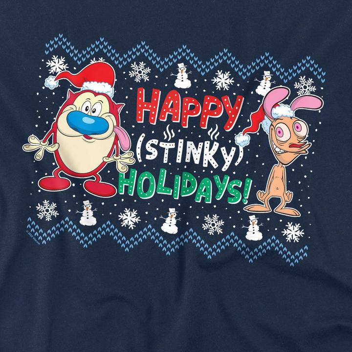 Actual product image Ren & Stimpy Mens Happy Stinky Holidays Christmas Jumper T-Shirt (4XL)