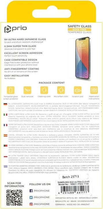 Actual product image prio Protective glass film for Samsung S22 Ultra clear (1 Piece, Samsung Galaxy S21)