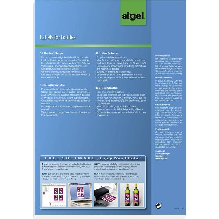Actual product image Sigel InkJet bottle labels A4