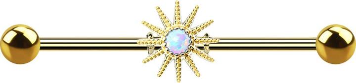 Image du produit Star Piercing Barbell 14k vergoldet mit Sonnenstrahlen und Opal weiss (Acier chirurgical 316L, Laiton)