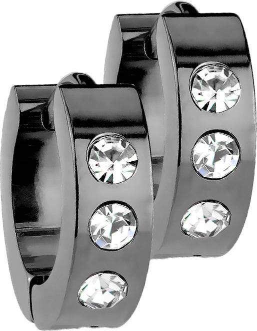 Actual product image Star Piercing Flap earring black with 3 crystals (without brass, Surgical steel 316L)