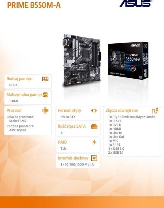 Actual product image ASUS PRIME B550M-A (AM4, AMD B550, mATX)