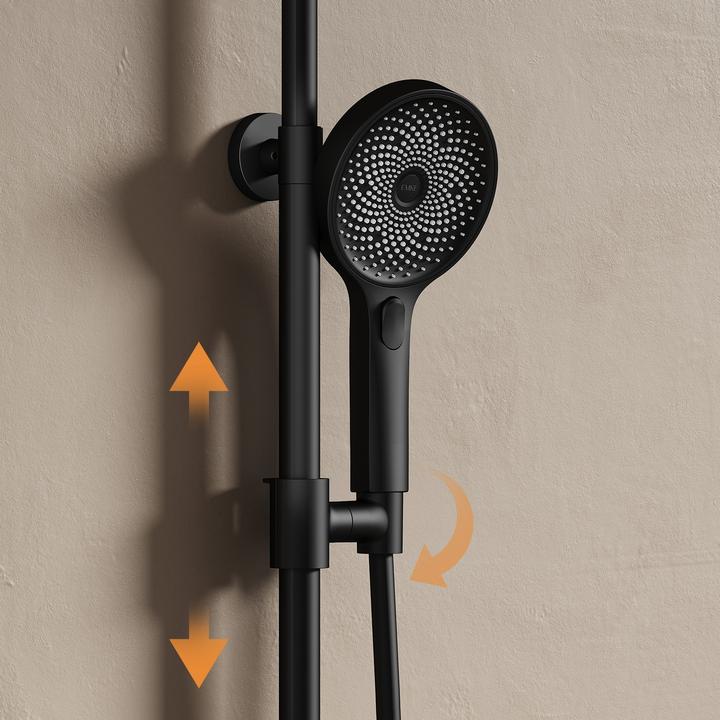 Produktbild Emke Duschsystem mit Thermostat Schwarz Matt Duscharmatur Komplettset Regendusche mit Armatur inkl 3 Stra