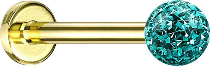 Image du produit Star Piercing Micro Labret doré avec boule de cristal turquoise couche protectrice d'époxy (sans laiton, Titane G23)