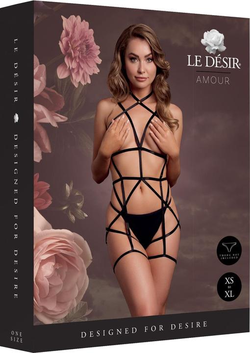 Productafbeelding Le Désir Strappy Open Cup Body Harness with Garters - Plus Size - Black