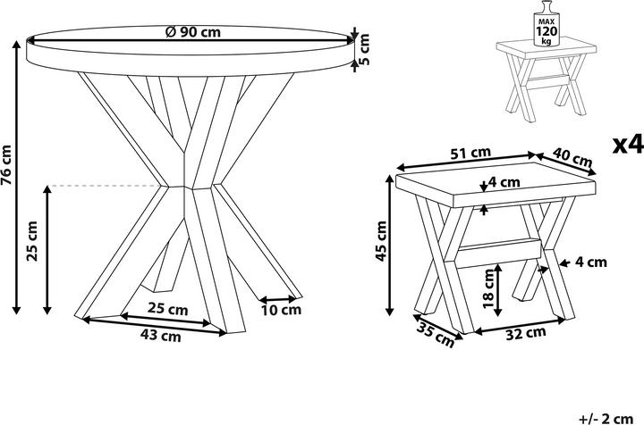Produktbild Beliani Gartenmöbel Set Faserzement grau 4-Sitzer 5-teilig Tisch ⌀ 90 cm OLBIA (90 cm)