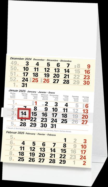 Dreimonats-Tischkalender 702 9,7x19cm 3 Monate/Seite 2025 (Französisch, Englisch, Spanisch, Deutsch)