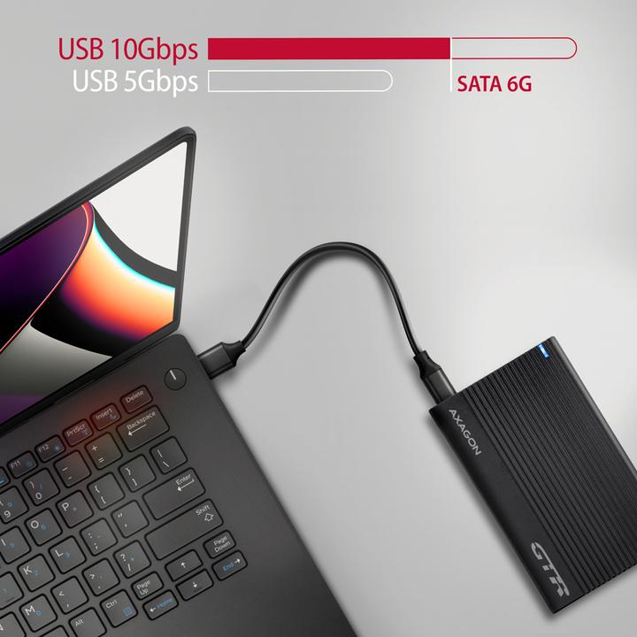 Actual product image Axagon EE25-GTR USB-C 3.2 Gen 2 - SATA 6G, 2.5" external hard drive enclosure, corrugated - black (2.5")