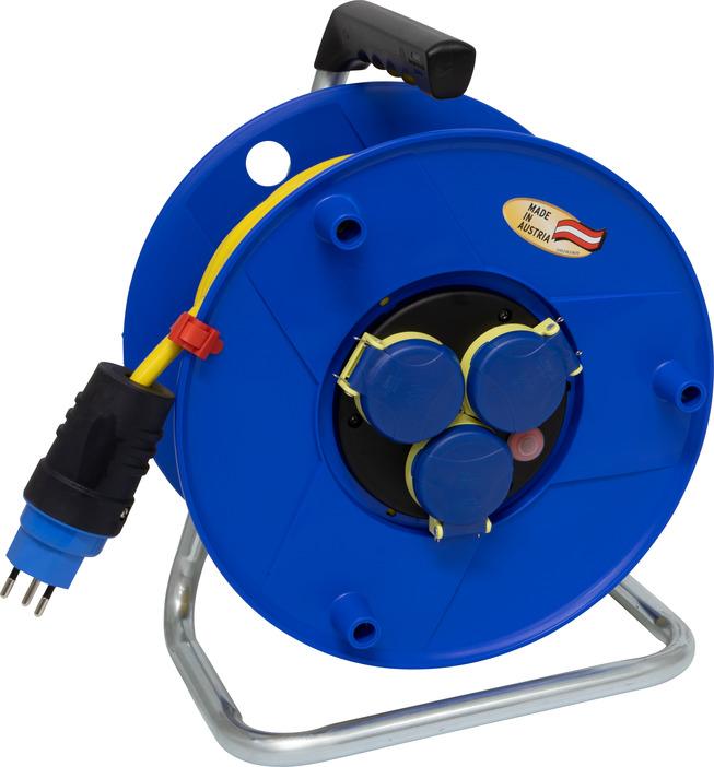 Produktbild Brennenstuhl BAT Kabeltrommel 290 IP44 blau 50m AT-N07V3V3-F 3G1,5 gelb, 3-fach Steckdosen (IP55) T13/230V mit (50 m, 1.50 mm²)