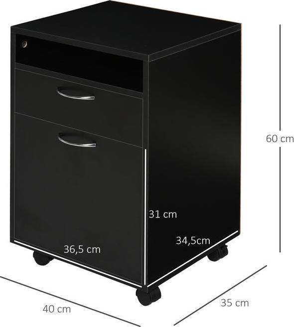 Image du produit Swisshandel24 Caisson roulant Caisson à tiroirs, 1 compartiment, 1 étagère, 1 tiroir, 40cmx3cmx60cm, Noir (40 x 35 x 60 cm)