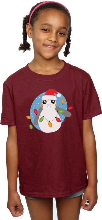 Actual product image Star Wars Girls The Last Jedi Porg Christmas Lights Cotton T-Shirt (152, 158)