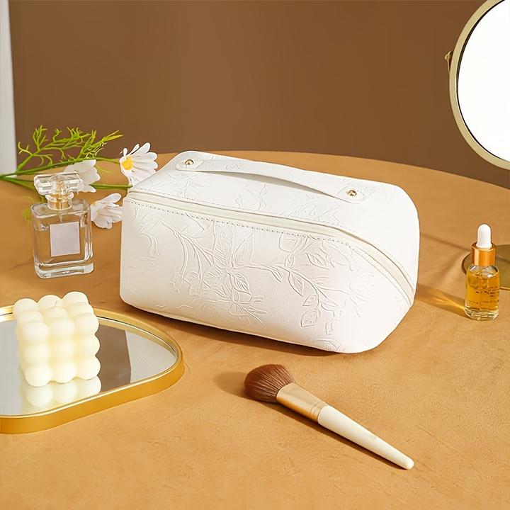 Only-Bags.Store Vintage geprägte PU-Makeup-Tasche - grosse Kapazität Reise Kosmetik-Organizer mit Blumenmuster