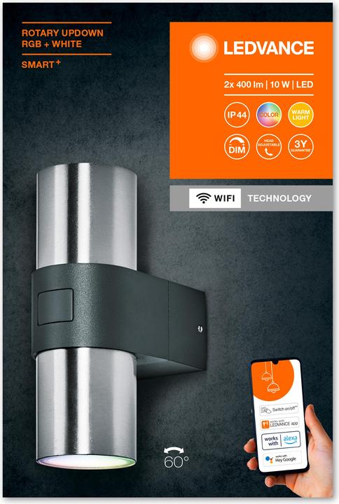 Actual product image Ledvance SMART+ WIFI Outd Rotary Updown RGBW (520 lm, IP44)