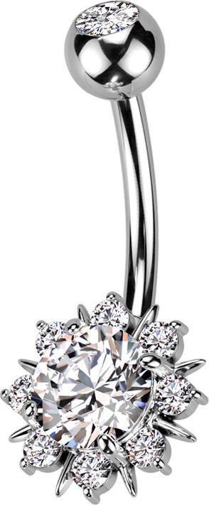 Immagine prodotto Star Piercing Banane silber mit Kugel Kristall silber Sonne mit Kristallen (Ottone, Acciaio chirurgico 316L)