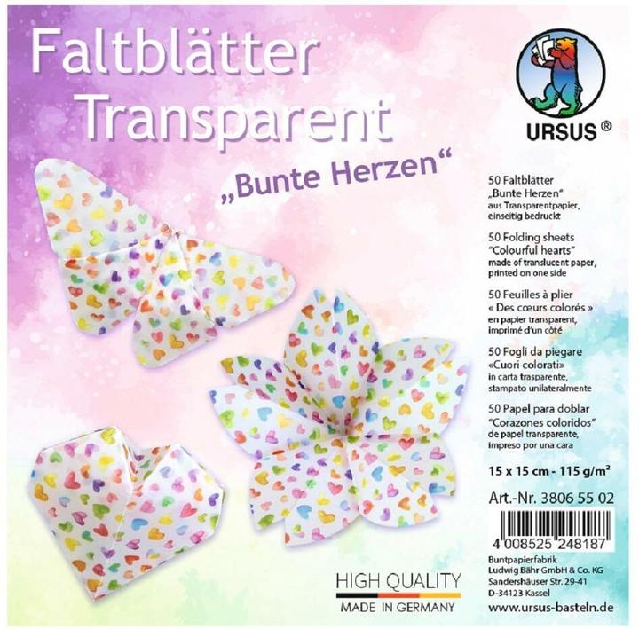 Image du produit Ursus Dépliants en papier transparent "Coeurs multicolores", env. 15 x 15 cm (115 g/m², 50 x)