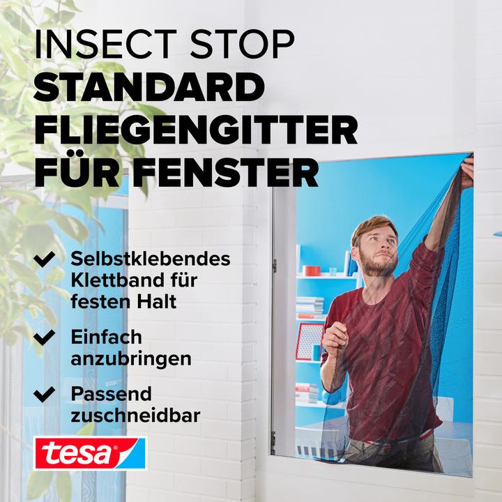 Produktbild tesa 2x Insektenschutz STANDARD für Fenster, mit Klettband, ohne Bohren (150 x 180 cm)
