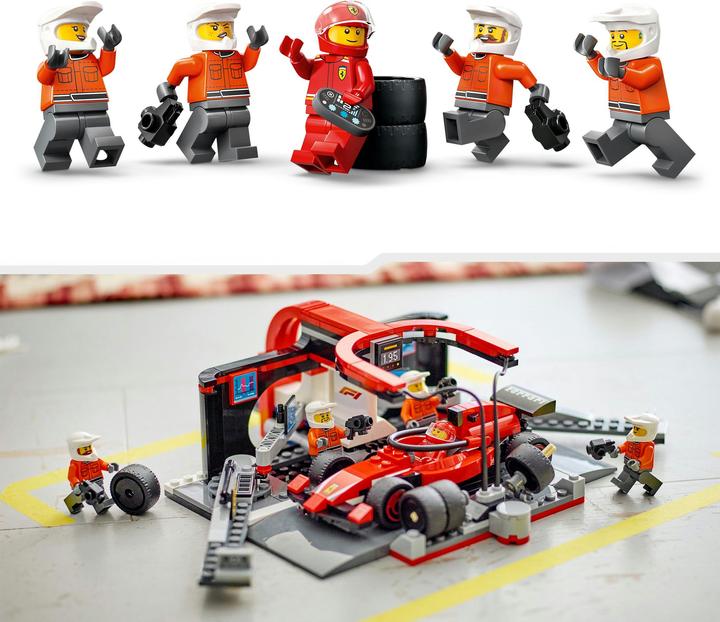 Immagine prodotto LEGO F1 Boxenstopp mit Boxencrew und Ferrari Flitzer (60443, LEGO City)